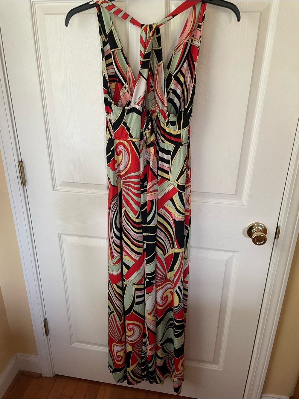 Necessary Objects by Gloria Vanderbilt Maxi Dress L Bold Abstract Halter 🌺✨